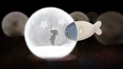un poisson qui entre dans la bulle d'un enfant