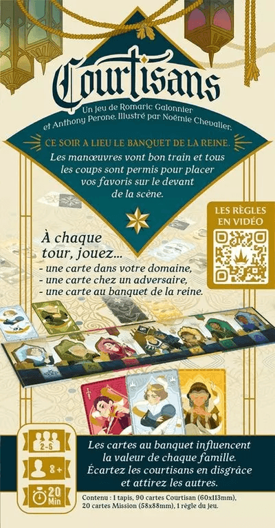 Dos de la boîte du jeu de société Courtisans