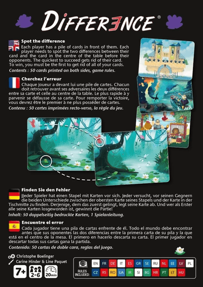 Dos de la boîte du jeu de société Différence