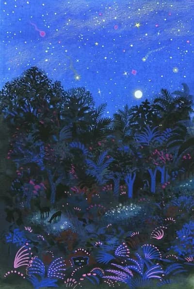dessin de la nuit tons de bleus