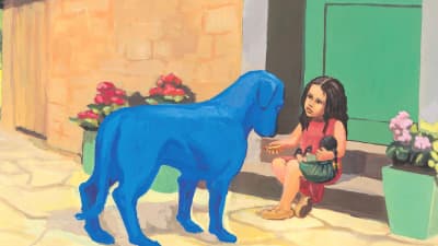 chien bleu avec jeune fille